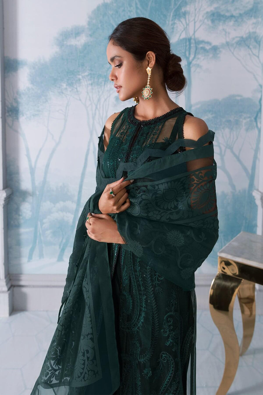 Jazmin Iris Luxury Formal Net Unstitched 3PC Suit D-11 GREEN SPARK - FaisalFabrics.pk