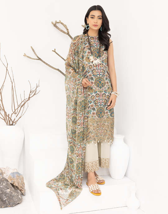 Puri Fabrics Flora Printed & Embroidered Swiss Lawn 3 Piece Suit D-11
