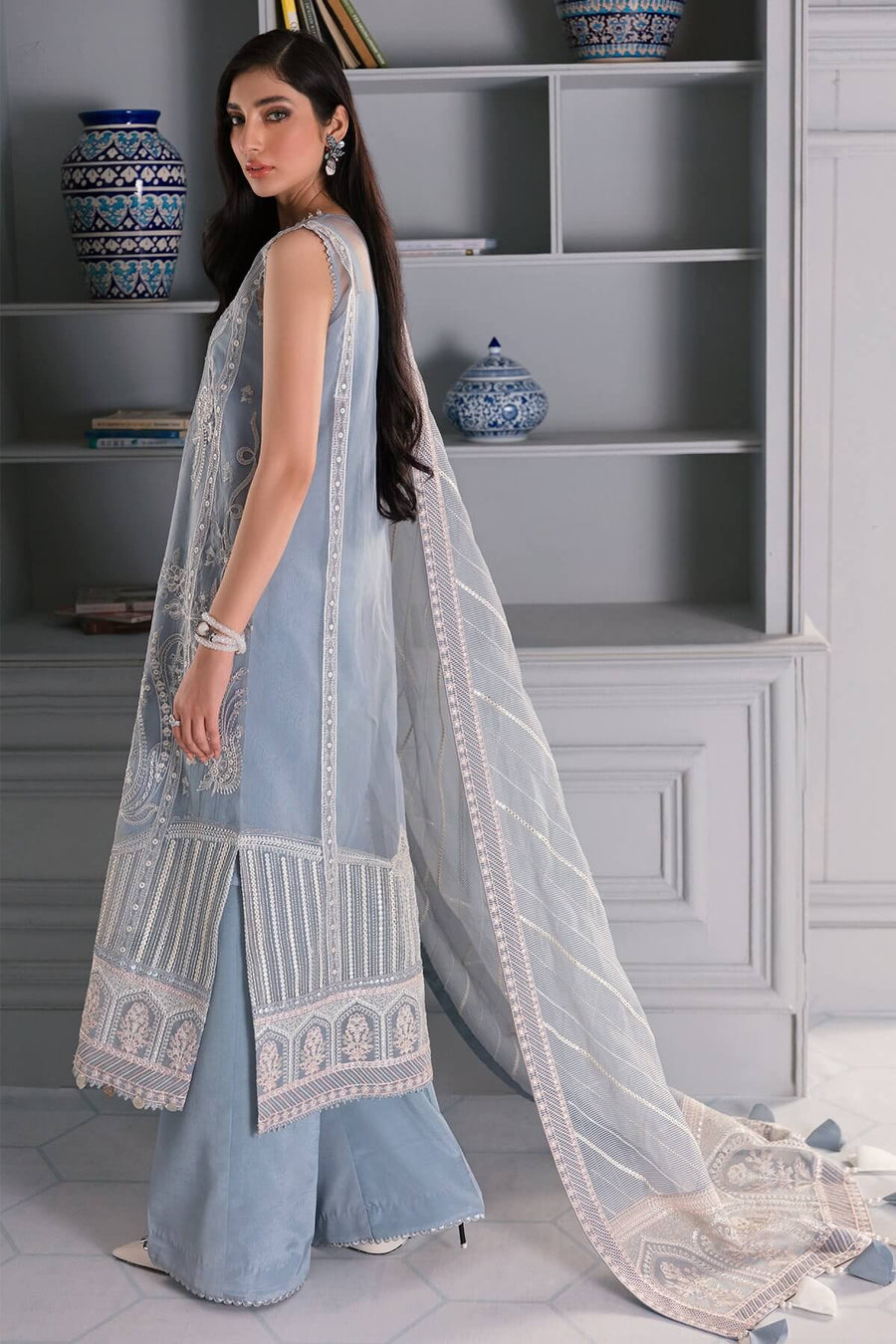 Jazmin Iris Luxury Formal Organza Unstitched 3PC Suit D-12 CELENE - FaisalFabrics.pk