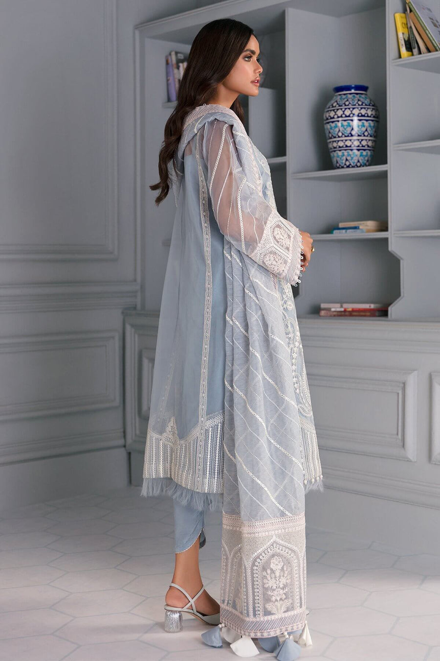 Jazmin Iris Luxury Formal Organza Unstitched 3PC Suit D-12 CELENE - FaisalFabrics.pk