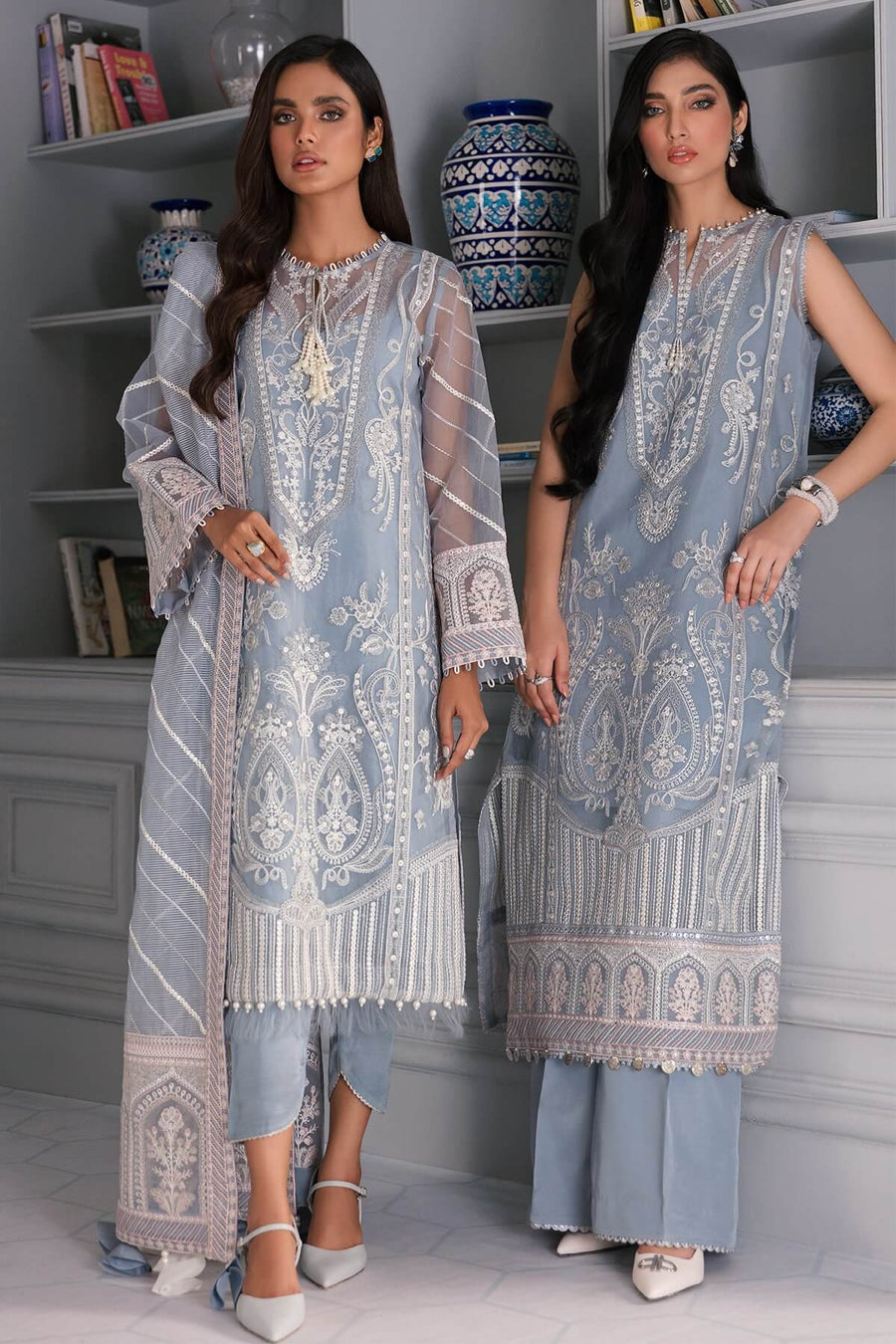 Jazmin Iris Luxury Formal Organza Unstitched 3PC Suit D-12 CELENE - FaisalFabrics.pk
