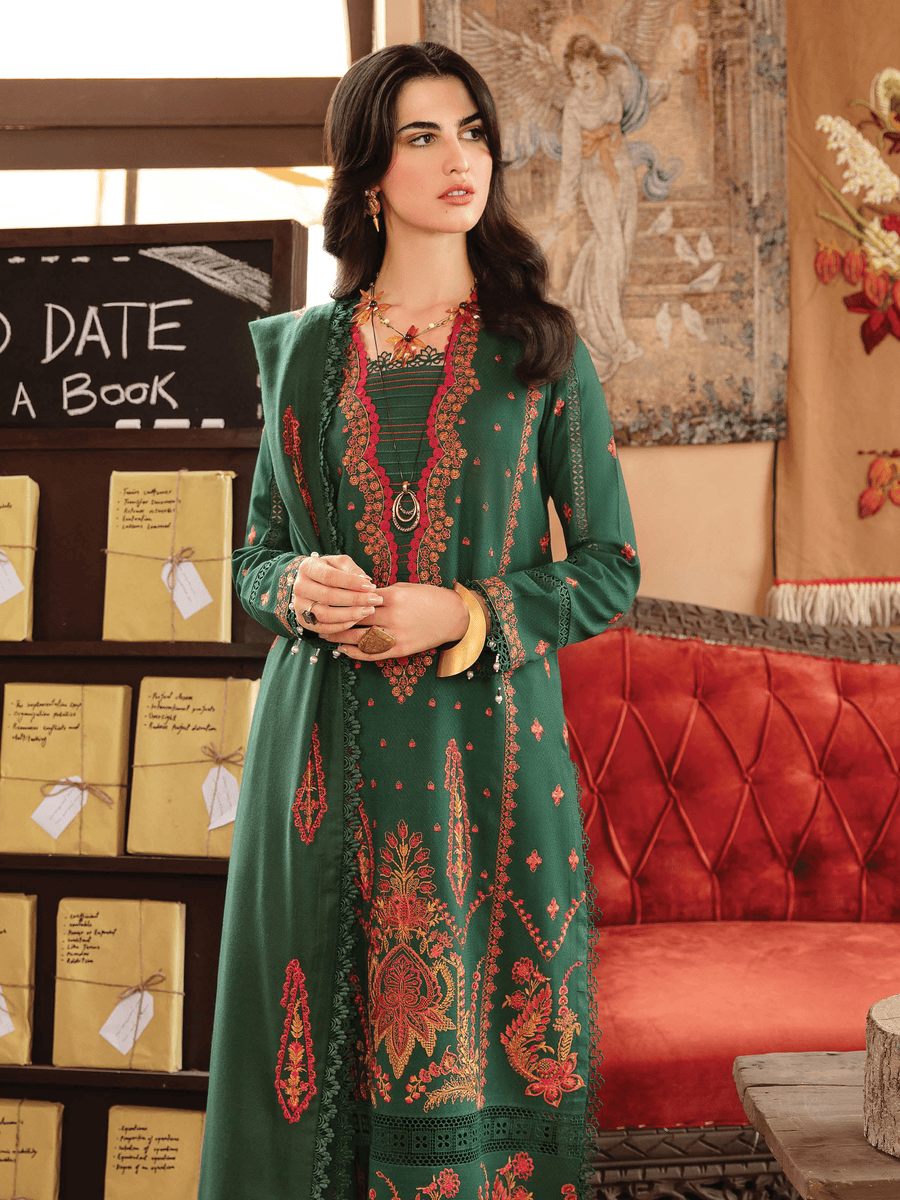 Rang Rasiya Premium Winter Unstitched Linen 3Pc Suit D-13 FLORA