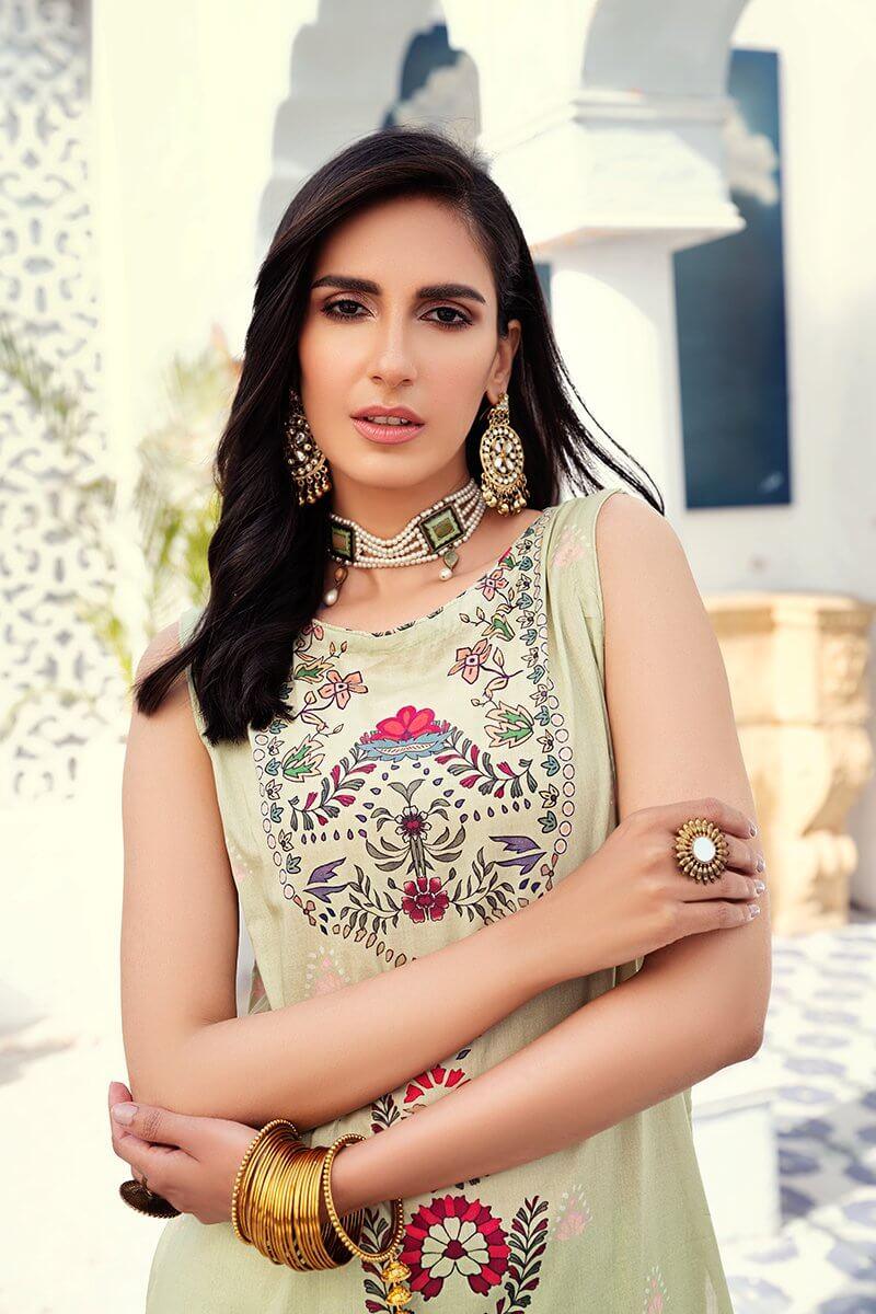 Cross Stitch Daily Unstitched Printed Lawn 2Pc Suit D-19 Surreal Mint - FaisalFabrics.pk