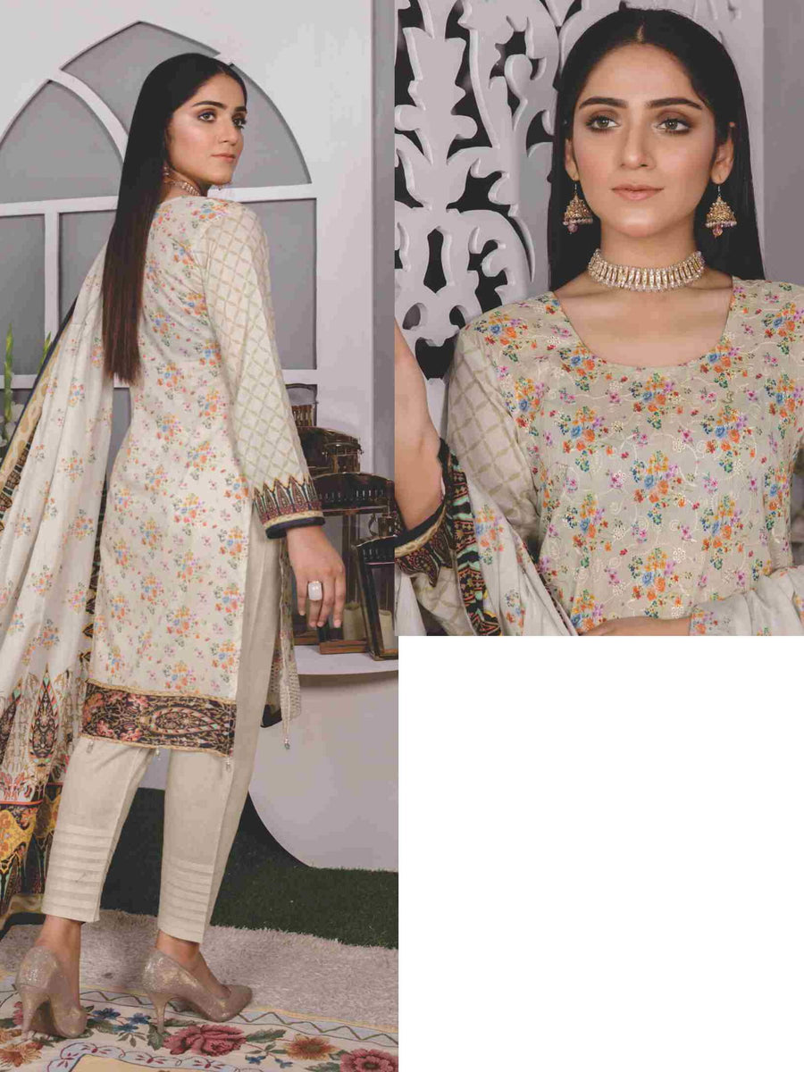 Faryal Unstitched Mother Collection Chikankari Lawn 3 Piece Suit D-47 - FaisalFabrics.pk