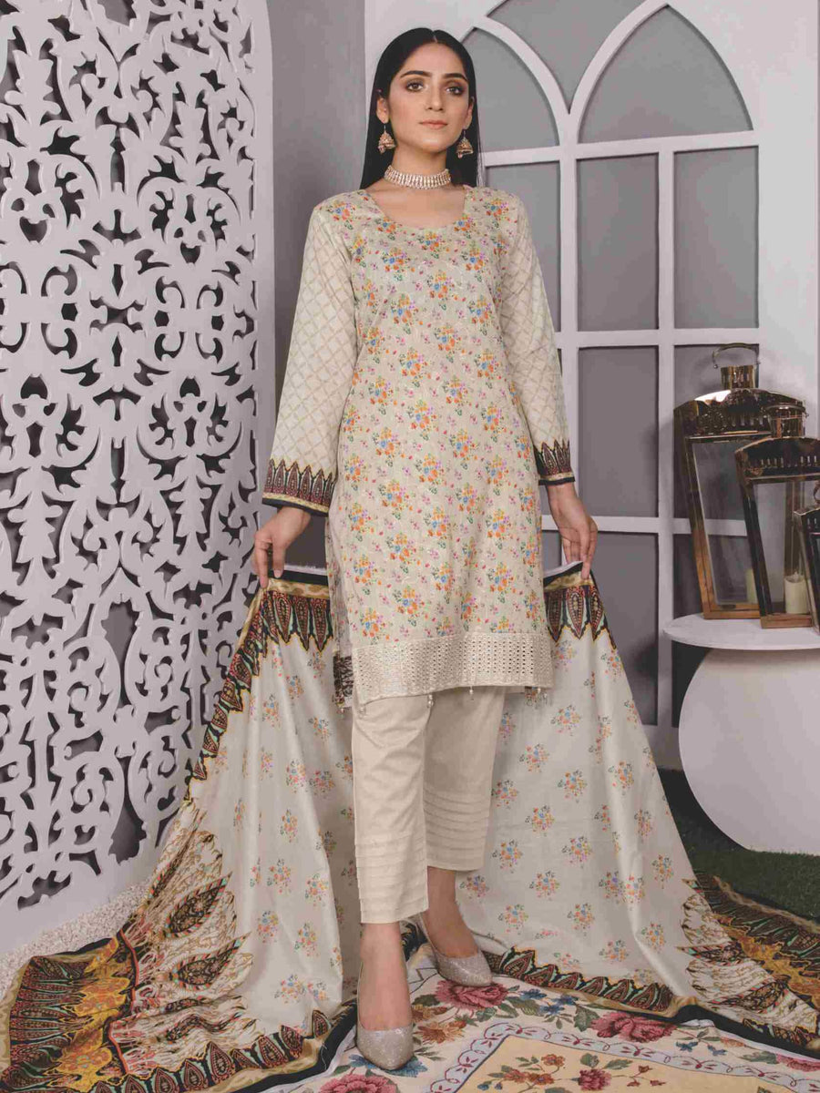 Faryal Unstitched Mother Collection Chikankari Lawn 3 Piece Suit D-47 - FaisalFabrics.pk