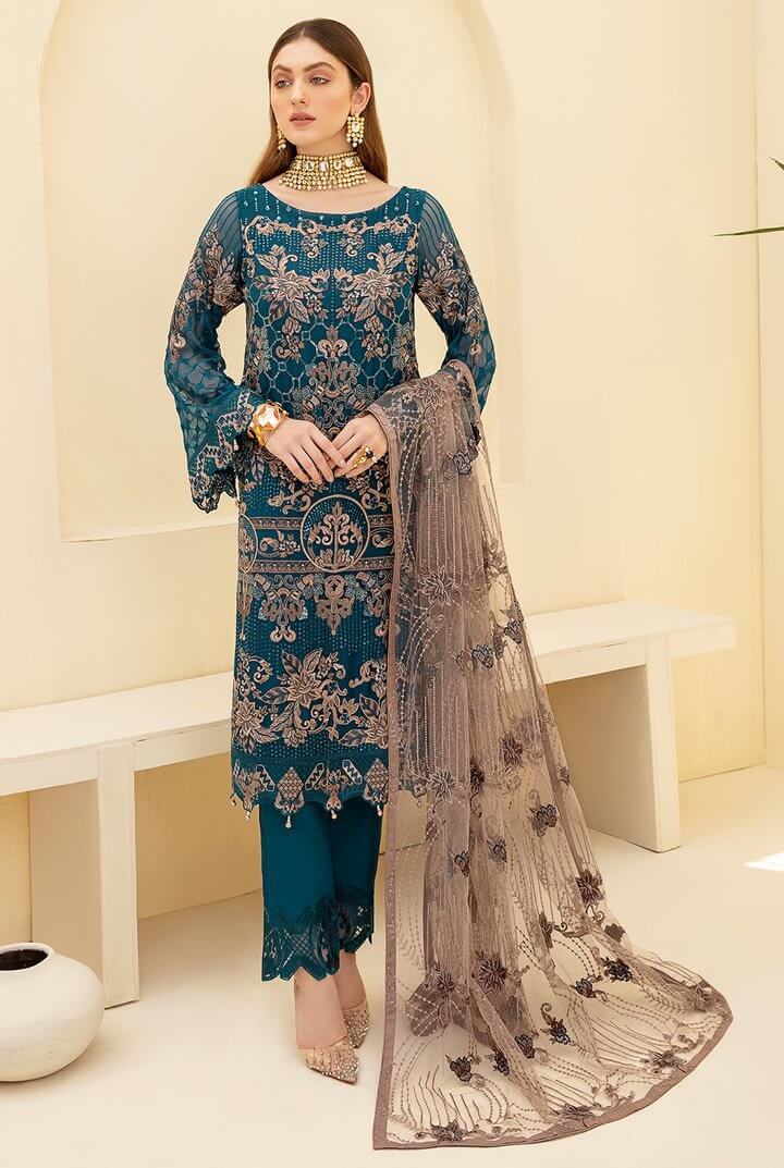 Ramsha Rangoon Vol-07 Luxury Chiffon Unstitched 3 Piece Suit D-701 - FaisalFabrics.pk
