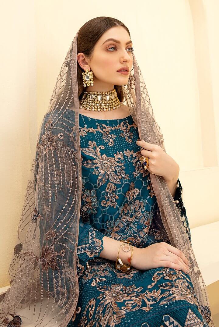 Ramsha Rangoon Vol-07 Luxury Chiffon Unstitched 3 Piece Suit D-701 - FaisalFabrics.pk