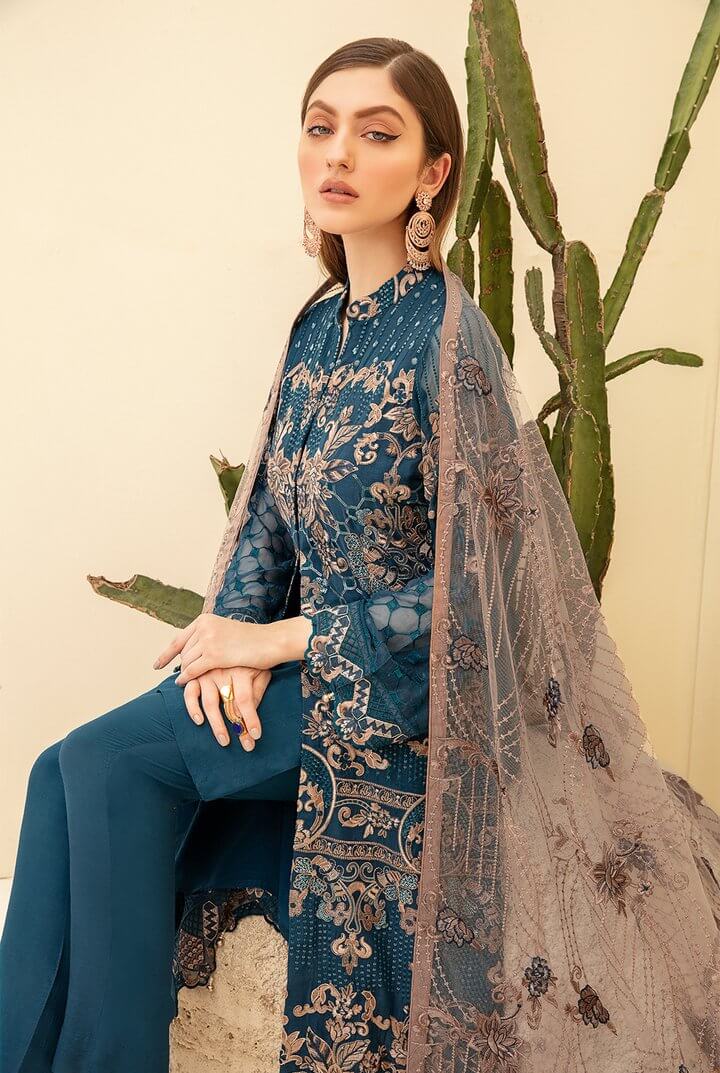 Ramsha Rangoon Vol-07 Luxury Chiffon Unstitched 3 Piece Suit D-701 - FaisalFabrics.pk