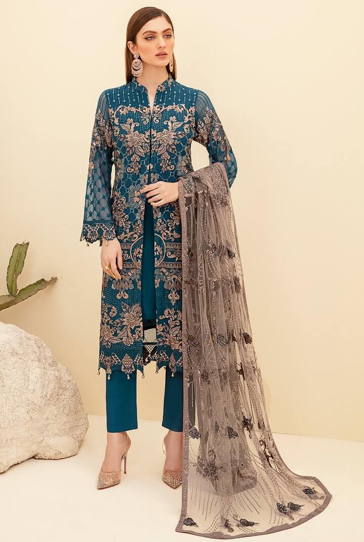 Ramsha Rangoon Vol-07 Luxury Chiffon Unstitched 3 Piece Suit D-701 - FaisalFabrics.pk