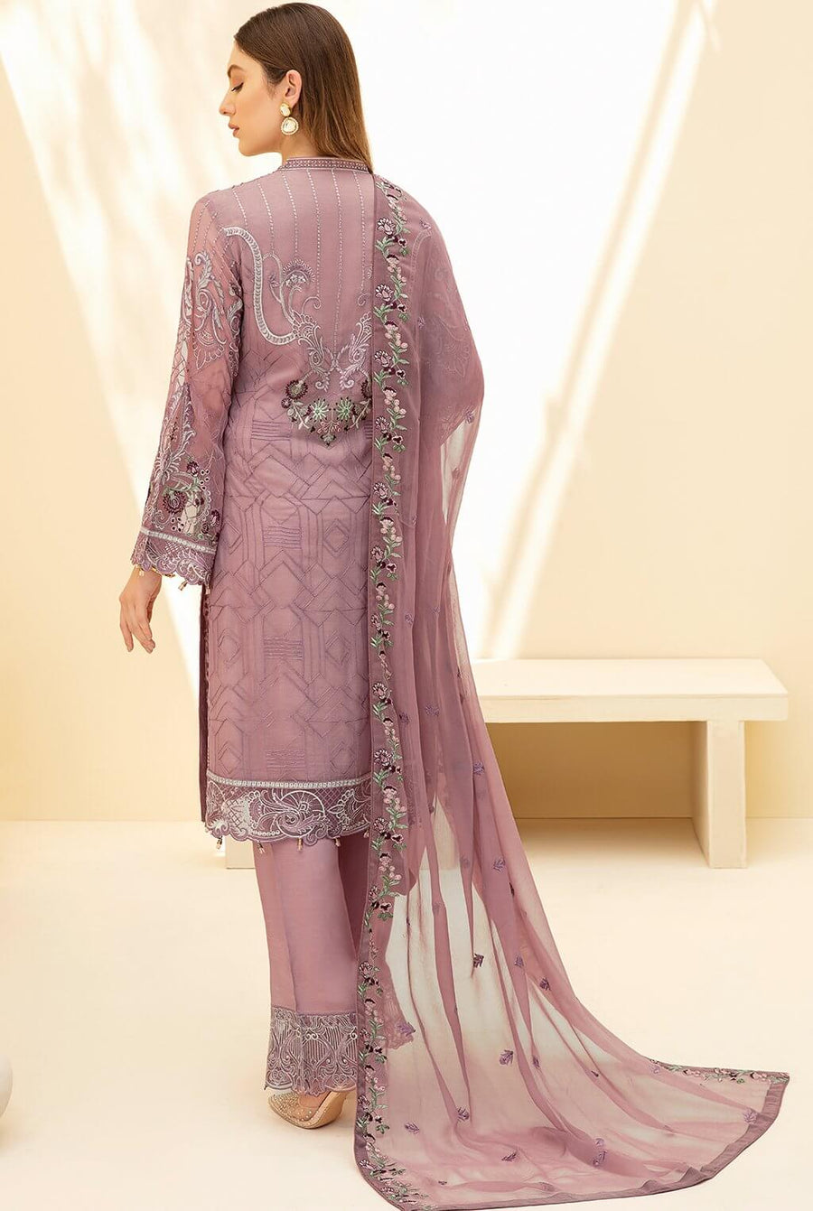 Ramsha Rangoon Vol-07 Luxury Chiffon Unstitched 3 Piece Suit D-702 - FaisalFabrics.pk