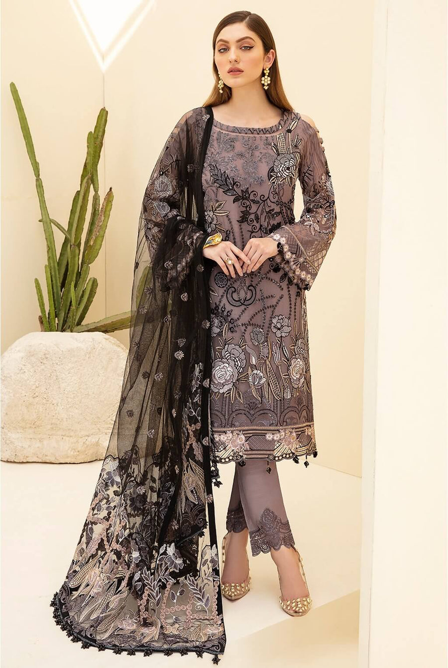Ramsha Rangoon Vol-07 Luxury Chiffon Unstitched 3 Piece Suit D-703 - FaisalFabrics.pk