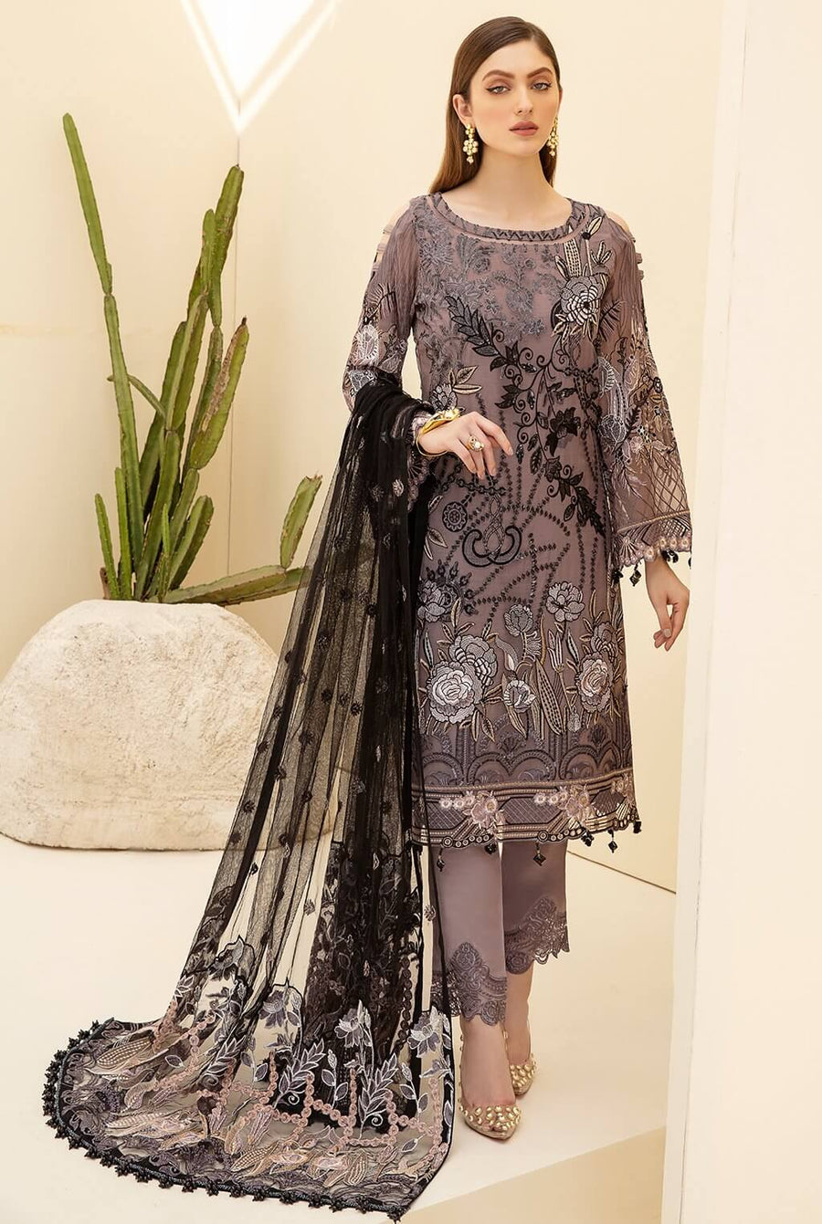 Ramsha Rangoon Vol-07 Luxury Chiffon Unstitched 3 Piece Suit D-703 - FaisalFabrics.pk