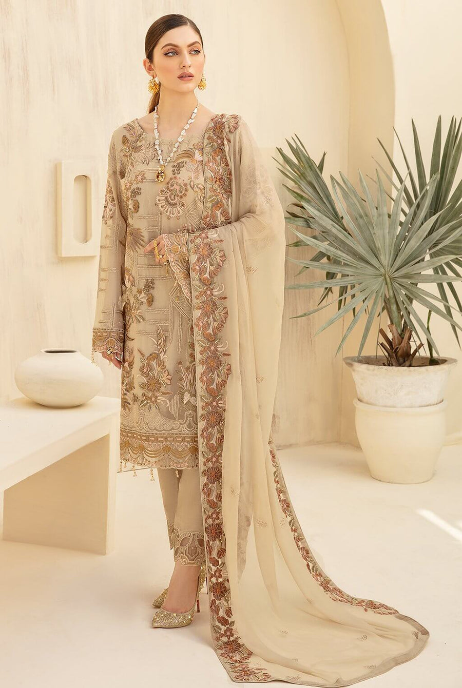Ramsha Rangoon Vol-07 Luxury Chiffon Unstitched 3 Piece Suit D-704 - FaisalFabrics.pk