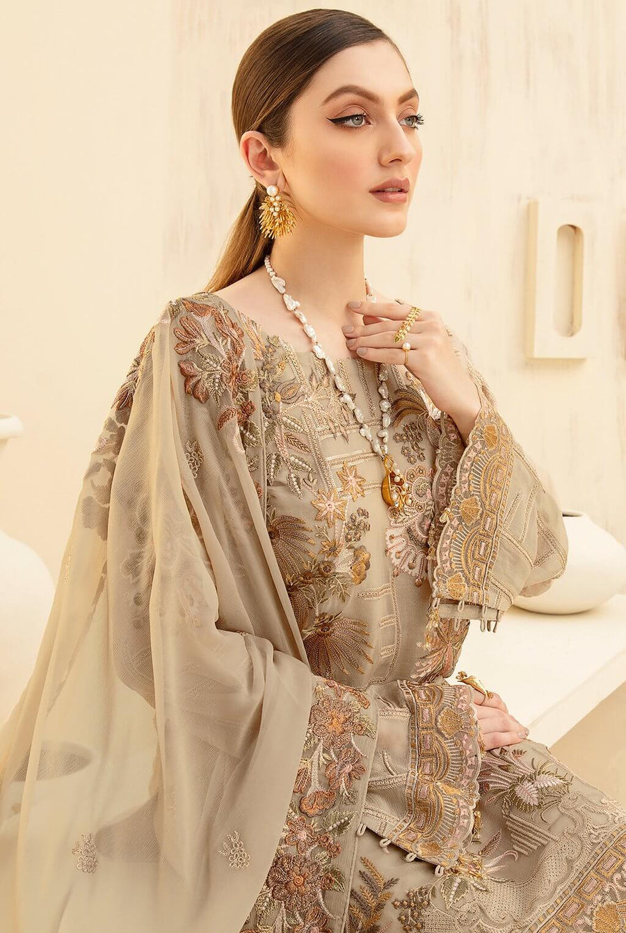 Ramsha Rangoon Vol-07 Luxury Chiffon Unstitched 3 Piece Suit D-704 - FaisalFabrics.pk