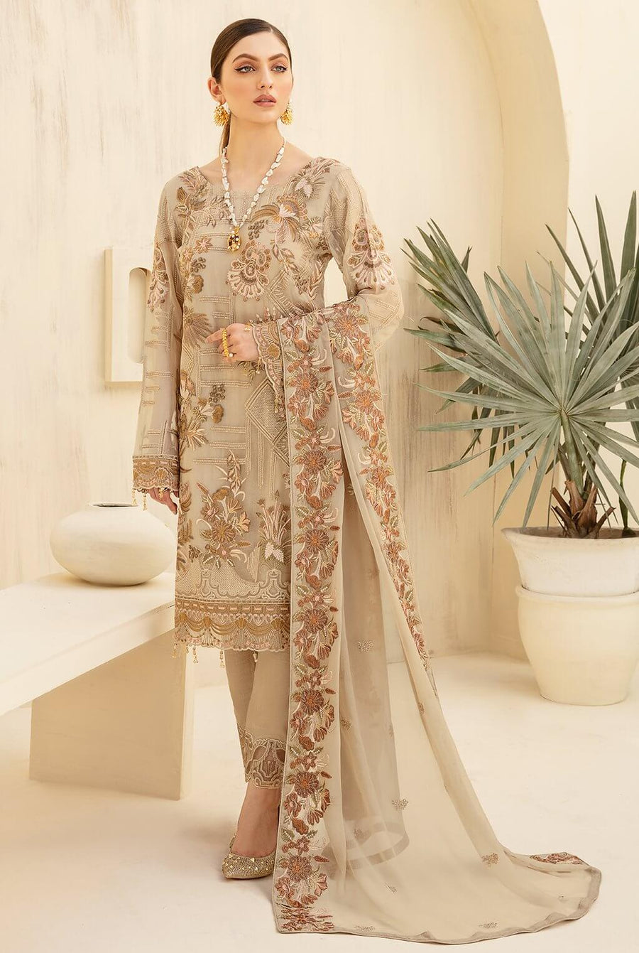 Ramsha Rangoon Vol-07 Luxury Chiffon Unstitched 3 Piece Suit D-704 - FaisalFabrics.pk