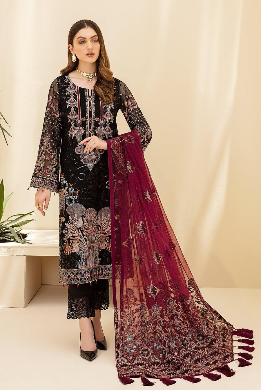 Ramsha Rangoon Vol-07 Luxury Chiffon Unstitched 3 Piece Suit D-705 - FaisalFabrics.pk