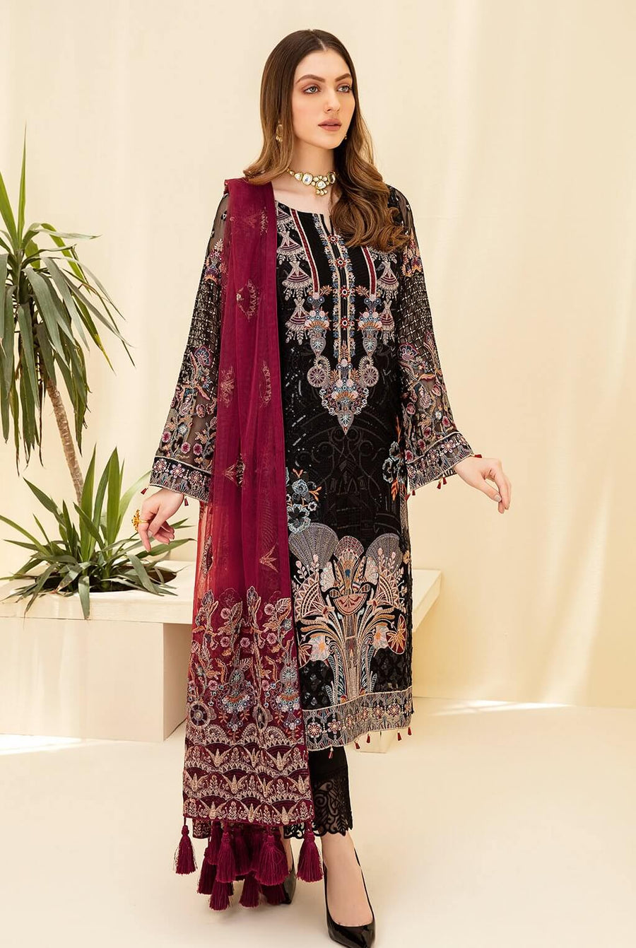 Ramsha Rangoon Vol-07 Luxury Chiffon Unstitched 3 Piece Suit D-705 - FaisalFabrics.pk