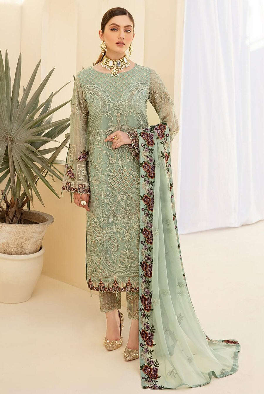 Ramsha Rangoon Vol-07 Luxury Chiffon Unstitched 3 Piece Suit D-706 - FaisalFabrics.pk