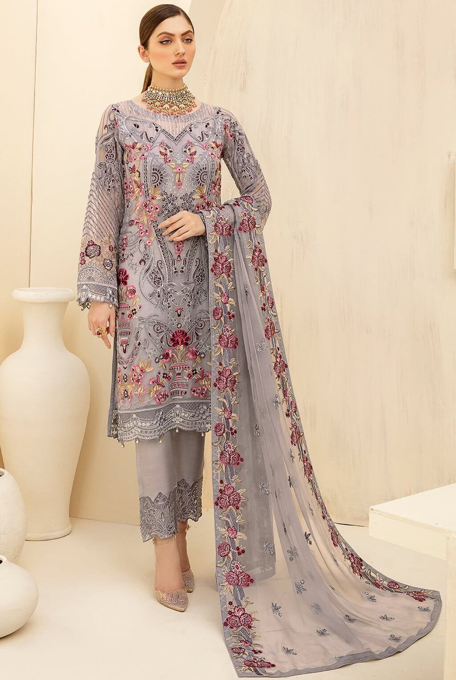 Ramsha Rangoon Vol-07 Luxury Chiffon Unstitched 3 Piece Suit D-707 - FaisalFabrics.pk