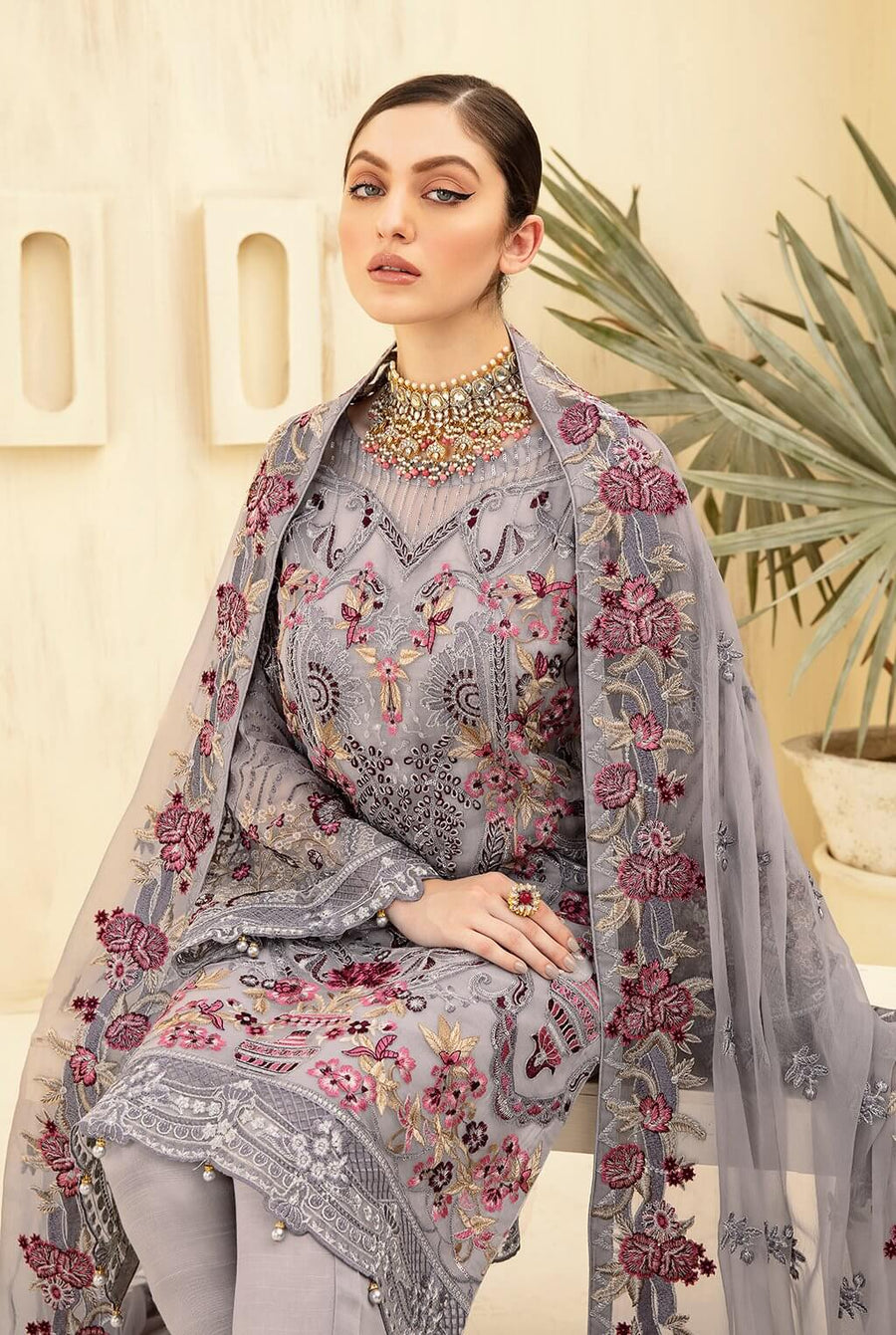 Ramsha Rangoon Vol-07 Luxury Chiffon Unstitched 3 Piece Suit D-707 - FaisalFabrics.pk