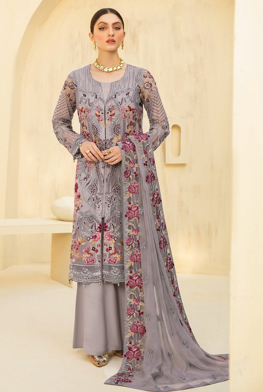 Ramsha Rangoon Vol-07 Luxury Chiffon Unstitched 3 Piece Suit D-707 - FaisalFabrics.pk