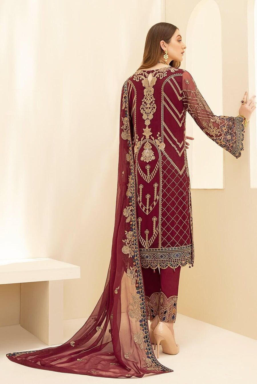 Ramsha Rangoon Vol-07 Luxury Chiffon Unstitched 3 Piece Suit D-708 - FaisalFabrics.pk