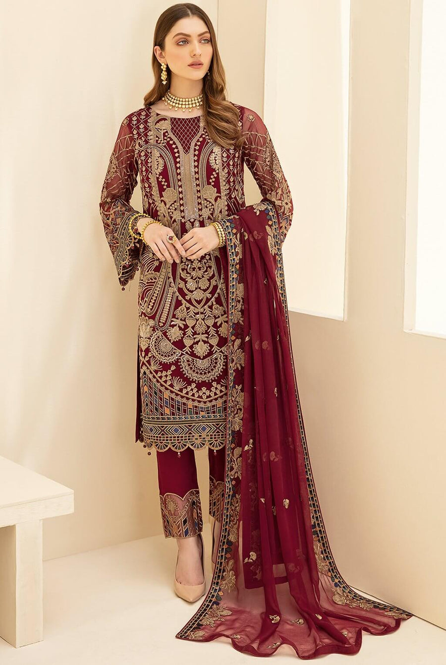Ramsha Rangoon Vol-07 Luxury Chiffon Unstitched 3 Piece Suit D-708 - FaisalFabrics.pk