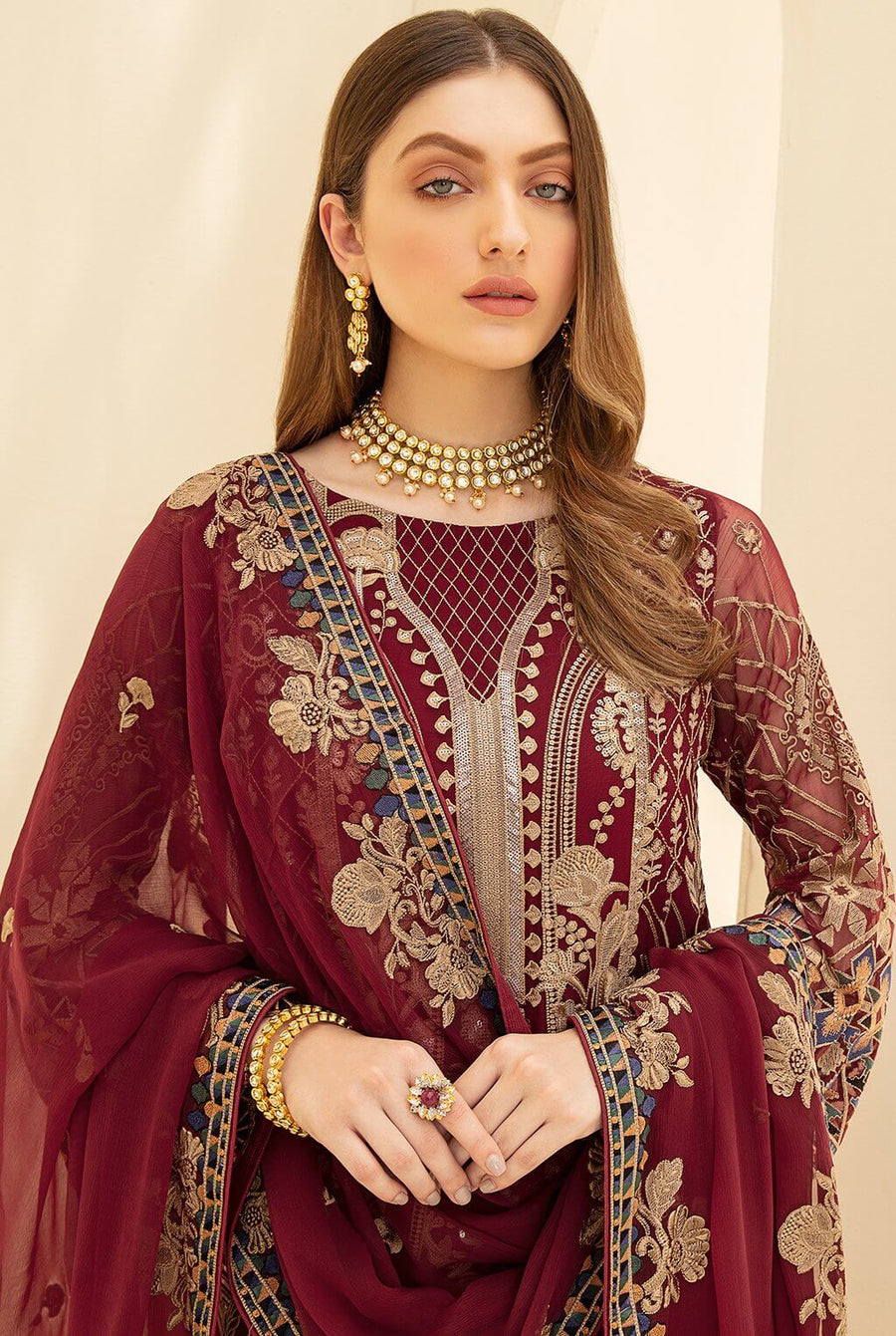 Ramsha Rangoon Vol-07 Luxury Chiffon Unstitched 3 Piece Suit D-708 - FaisalFabrics.pk