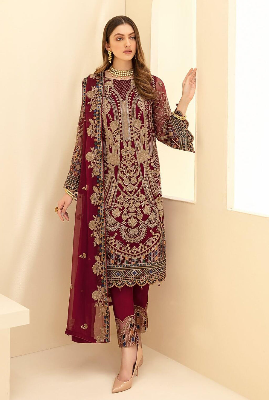 Ramsha Rangoon Vol-07 Luxury Chiffon Unstitched 3 Piece Suit D-708 - FaisalFabrics.pk