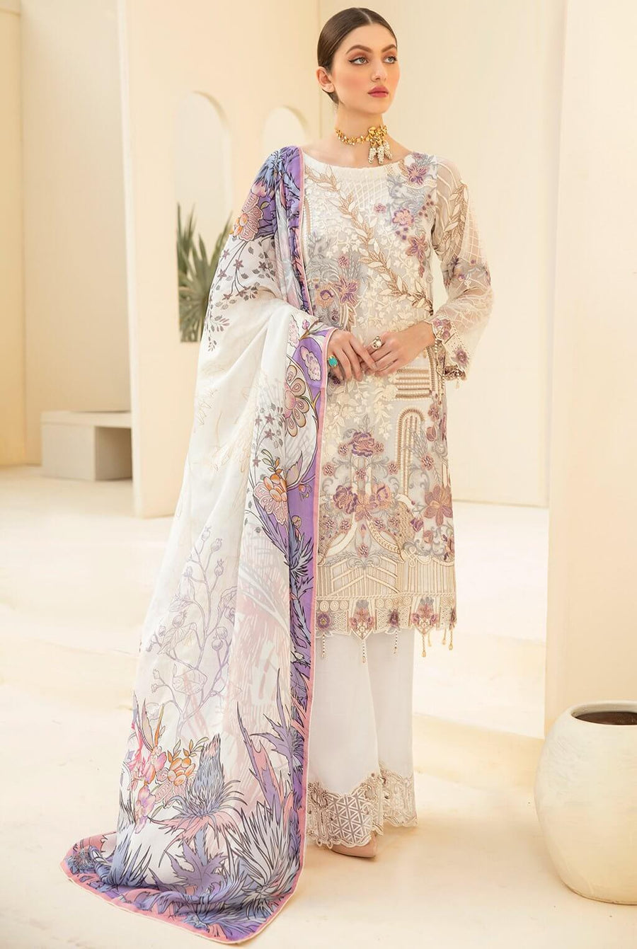Ramsha Rangoon Vol-07 Luxury Chiffon Unstitched 3 Piece Suit D-709 - FaisalFabrics.pk
