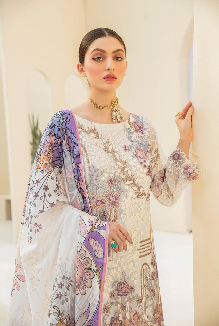 Ramsha Rangoon Vol-07 Luxury Chiffon Unstitched 3 Piece Suit D-709 - FaisalFabrics.pk