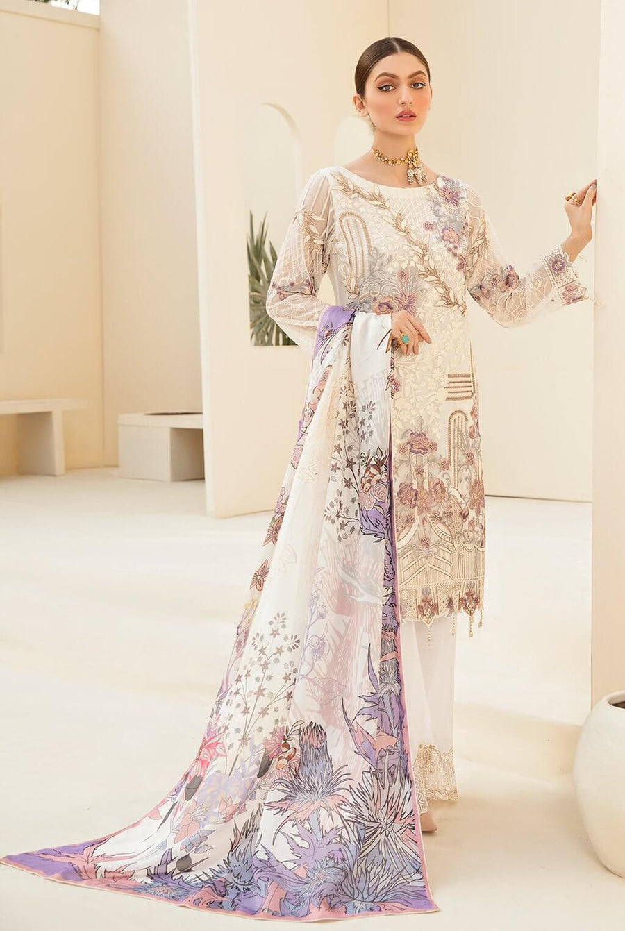 Ramsha Rangoon Vol-07 Luxury Chiffon Unstitched 3 Piece Suit D-709 - FaisalFabrics.pk
