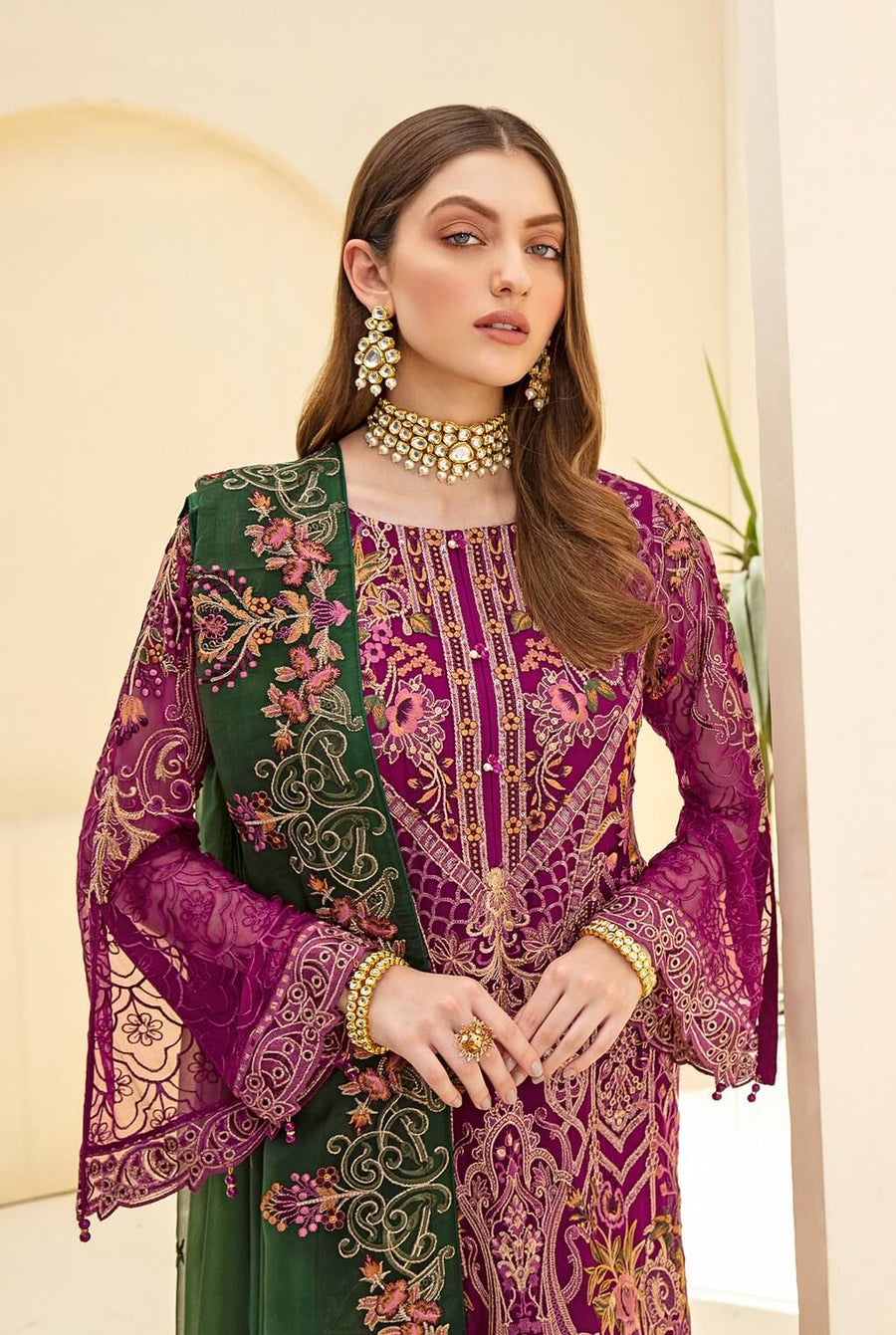 Ramsha Rangoon Vol-07 Luxury Chiffon Unstitched 3 Piece Suit D-710 - FaisalFabrics.pk