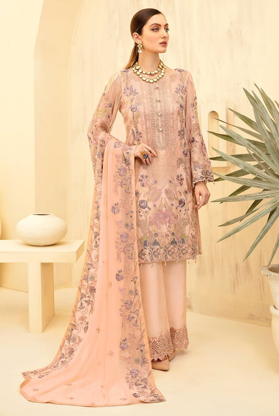 Ramsha Rangoon Vol-07 Luxury Chiffon Unstitched 3 Piece Suit D-711 - FaisalFabrics.pk