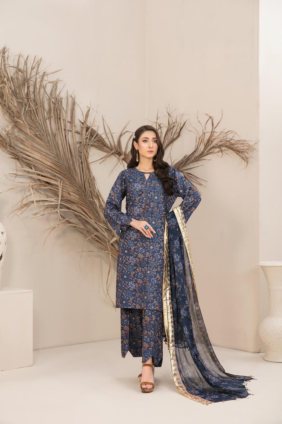 Tawakkal Fabrics Manahil Printed Linen Unstitched 3Pc Suit D-7769