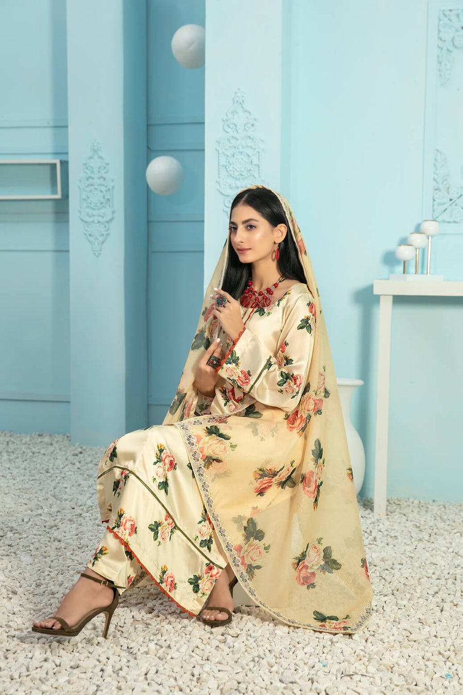 Tehreem by Tawakkal Fabrics Digital Printed Silk 3Pc Suit D-7867