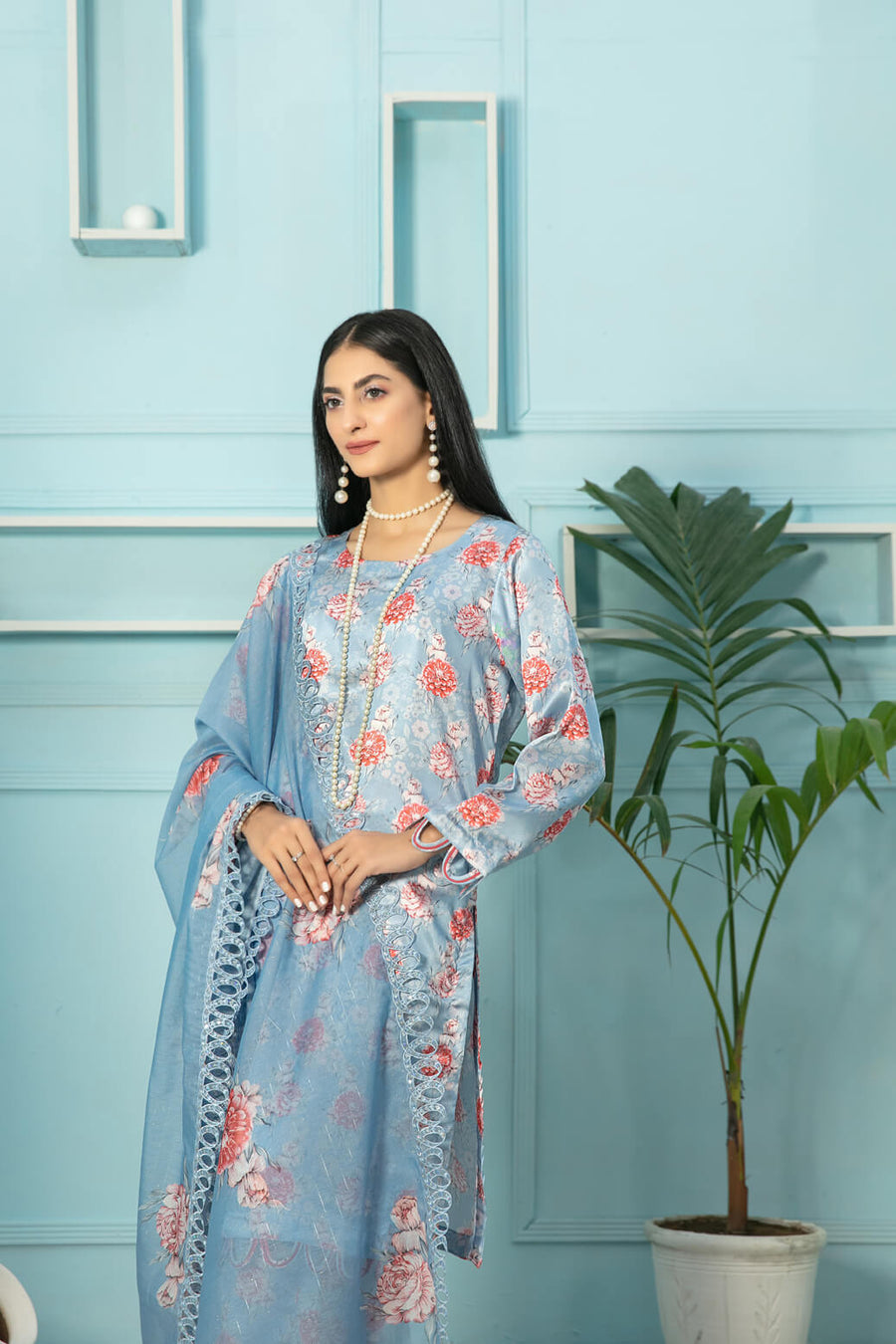 Tehreem by Tawakkal Fabrics Digital Printed Silk 3Pc Suit D-7868