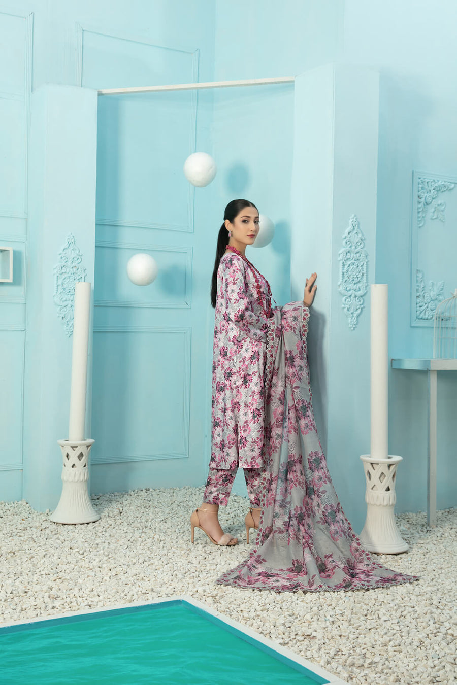 Tehreem by Tawakkal Fabrics Digital Printed Silk 3Pc Suit D-7872