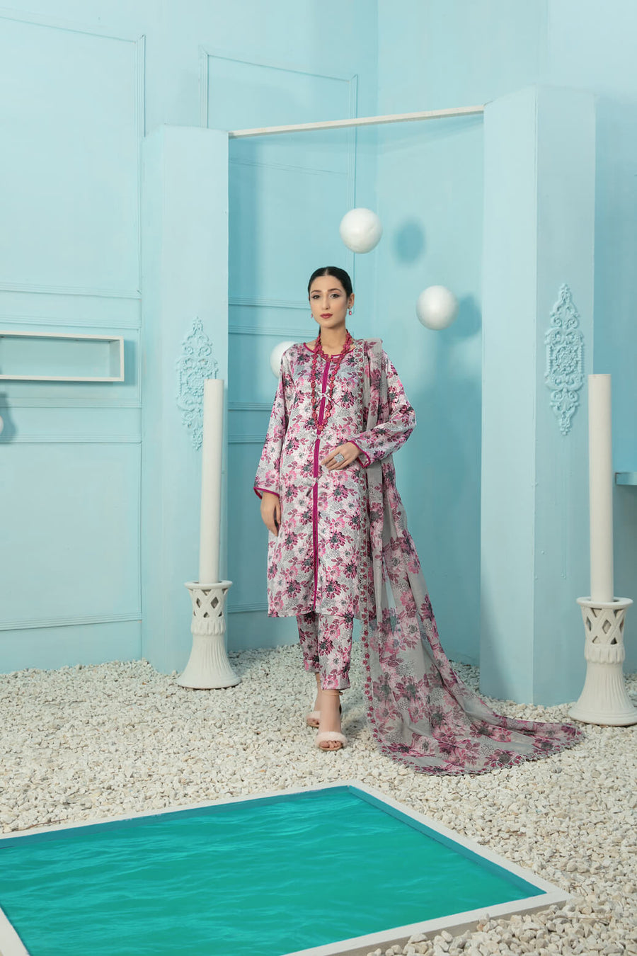 Tehreem by Tawakkal Fabrics Digital Printed Silk 3Pc Suit D-7872
