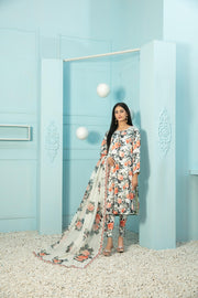 Tehreem by Tawakkal Fabrics Digital Printed Silk 3Pc Suit D-7873
