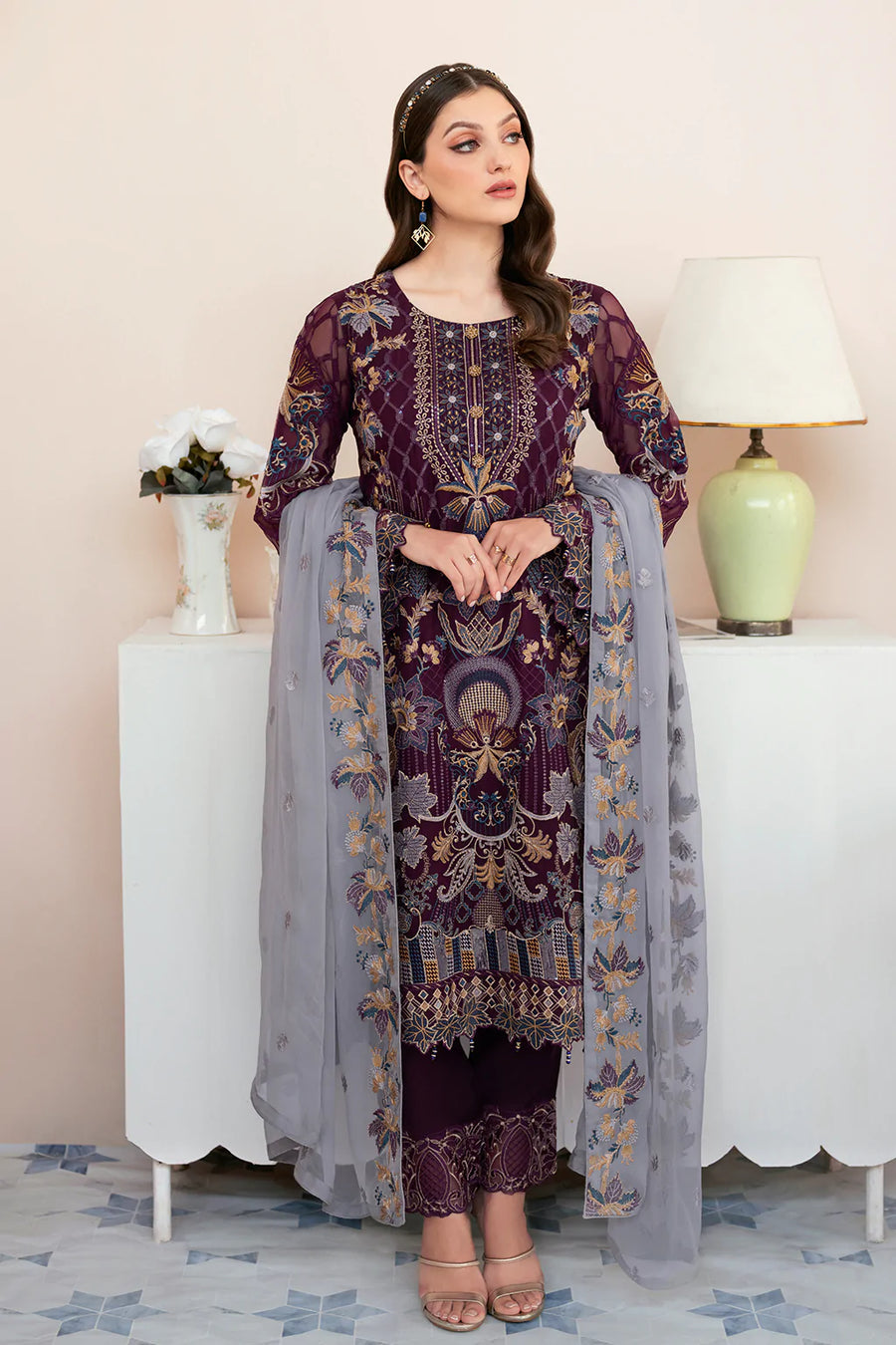 Ramsha Rangoon Vol-09 Luxury Chiffon Unstitched 3Pc Suit D-904