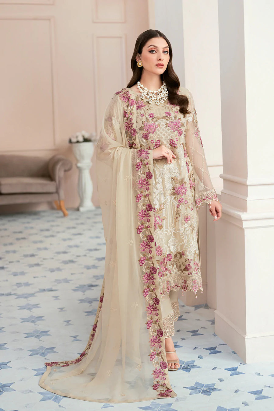 Ramsha Rangoon Vol-09 Luxury Chiffon Unstitched 3Pc Suit D-909