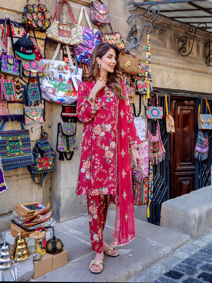 The Cords by Panache Unstitched Embroidered Linen 3Pc Suit D-05