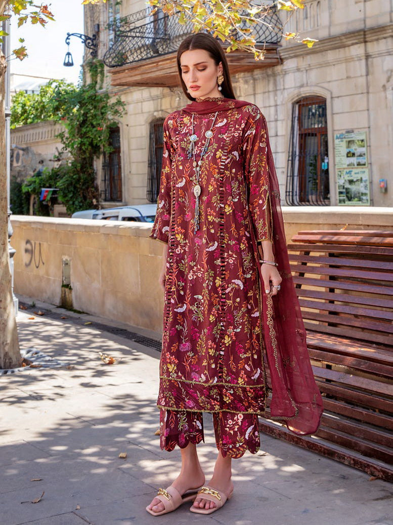The Cords by Panache Unstitched Embroidered Linen 3Pc Suit D-08