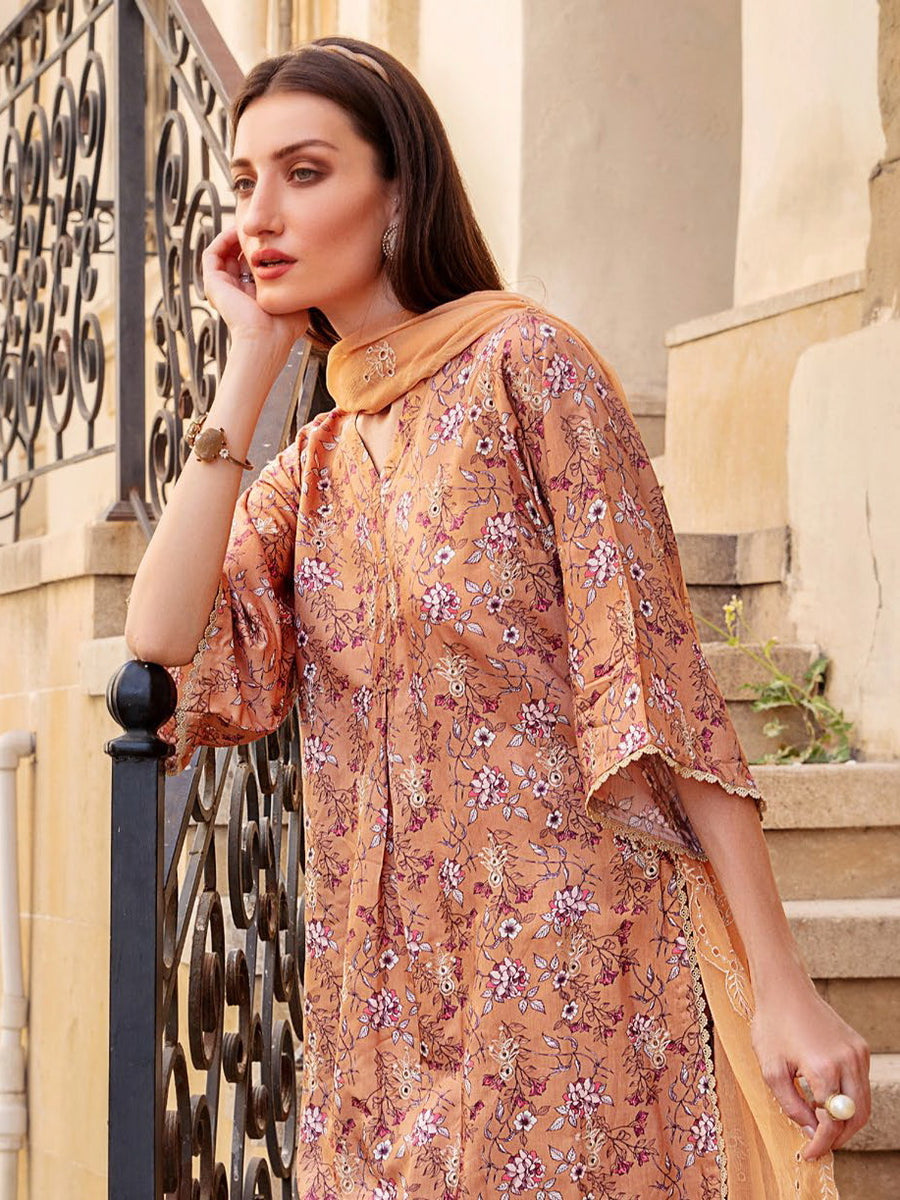 The Cords by Panache Unstitched Embroidered Linen 3Pc Suit D-09