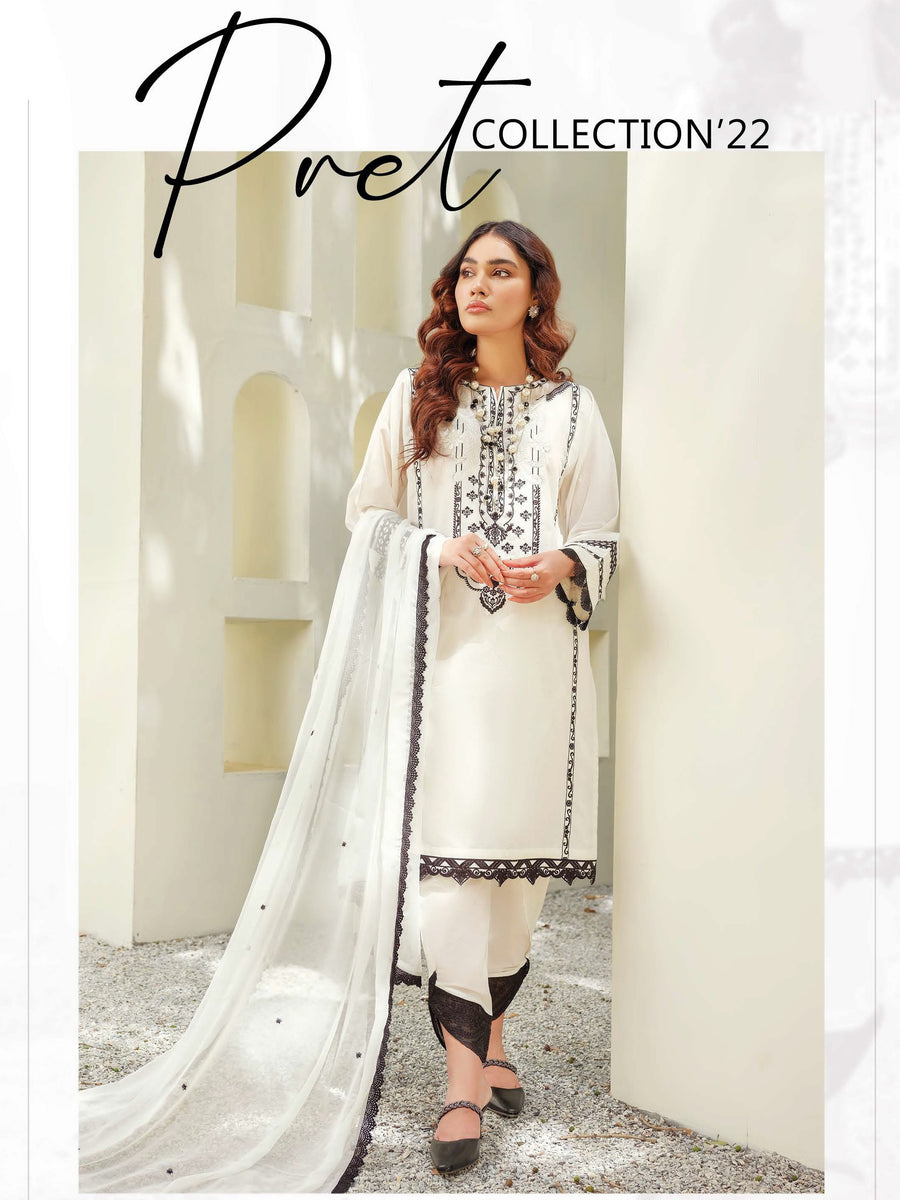 ILAHA Luxury Festive Pret Embroidered Lawn 3Pc Suit D-07 BLACKLEY