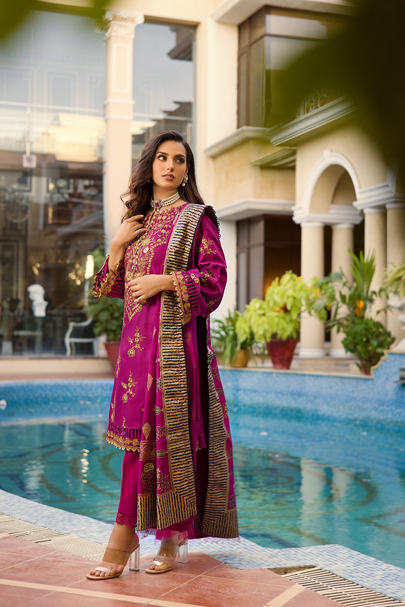Rang Rasiya Premium Winter Unstitched 3pc Embroidered Suit D-11 Roshanay - FaisalFabrics.pk