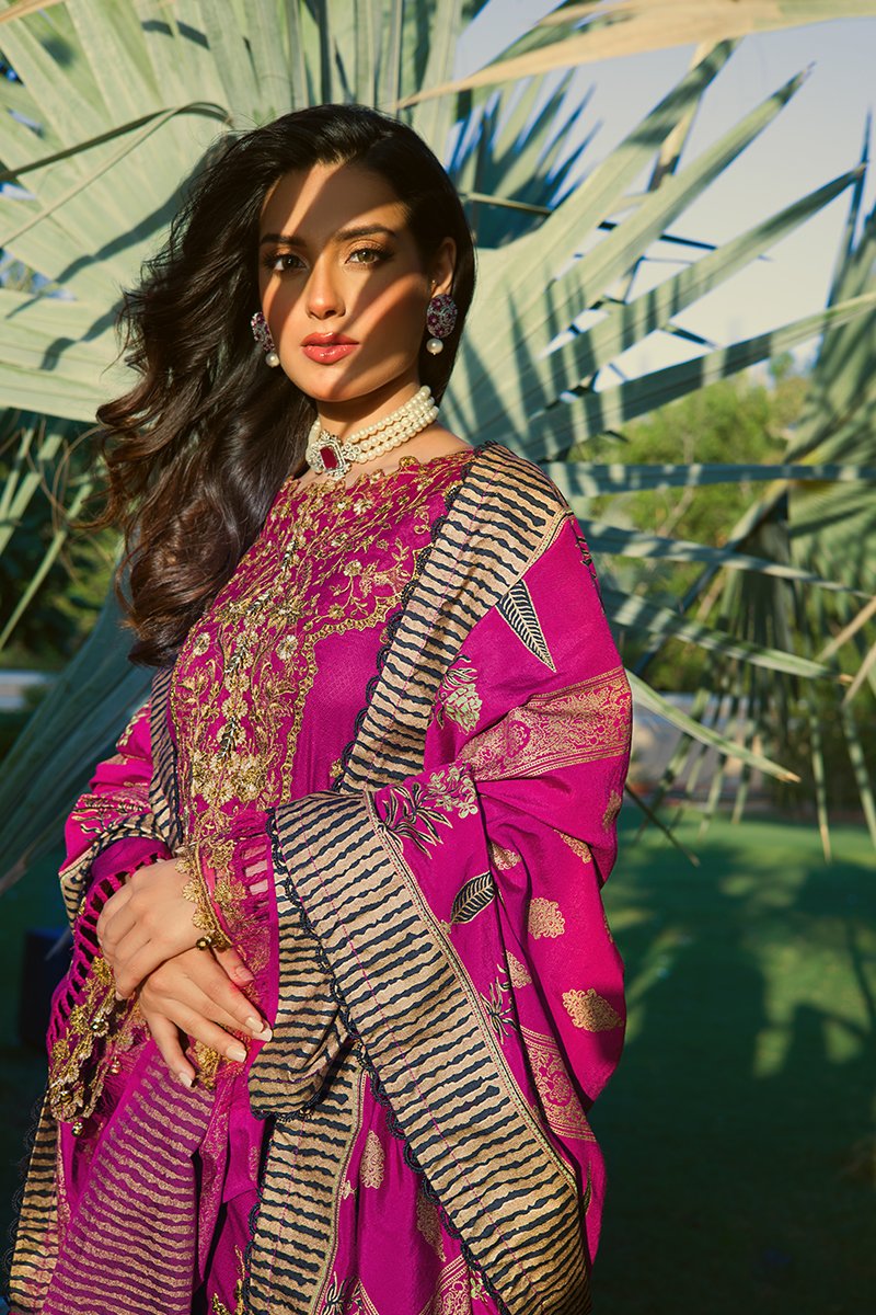 Rang Rasiya Premium Winter Unstitched 3pc Embroidered Suit D-11 Roshanay - FaisalFabrics.pk