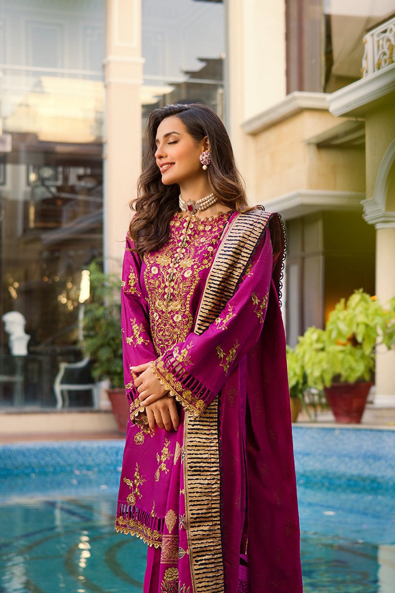 Rang Rasiya Premium Winter Unstitched 3pc Embroidered Suit D-11 Roshanay - FaisalFabrics.pk