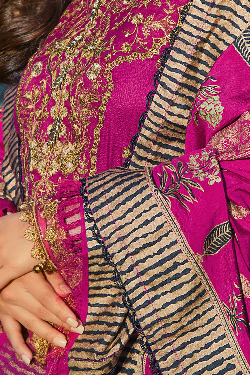 Rang Rasiya Premium Winter Unstitched 3pc Embroidered Suit D-11 Roshanay - FaisalFabrics.pk
